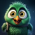 Quirky Green Bird Avatar Animation In Snow With Photorealistic Renderings