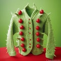 Quirky Christmas Sweater: Green With Red Strawberries