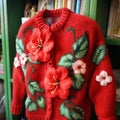 Quirky And Detailed Red Sweater With Floral Design