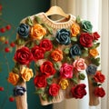 Quirky Charm: Felt Rose Sweater With Colorful Neo-romanticism