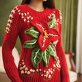 Quirky Lily Christmas Sweater With Hyperrealistic Details And Elaborate Beadwork