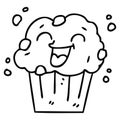 quirky line drawing cartoon happy muffin