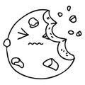 quirky line drawing cartoon munched cookie Royalty Free Stock Photo