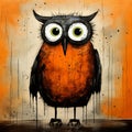 Quirky Owl In Dark Expressionism: Large Canvas Urban Art Royalty Free Stock Photo