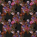 Quirky psychedelic tropical plant flower with many eyes vivid multicolor seamless pattern. Vibrant aesthetic background.