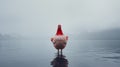 Quirky Red Rooster In Misty Norwegian Nature