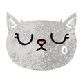 Quirky retro illustration style cartoon crying cat