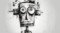 Quirky Robot Drawing With Unique Ears And Beak - Urban Expressionism Art