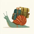 A Quirky Snail with a Massive Backpack Flat Design Vector Illustration of a Tiny Traveler Royalty Free Stock Photo
