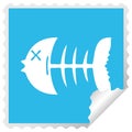 quirky square peeling sticker cartoon dead fish bone Royalty Free Stock Photo