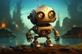 Quirky Steampunk small cute robot. Generate Ai