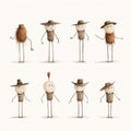 Quirky Stick Figure Farm Scarecrows: Rustic Realism In Minimalistic Portraits