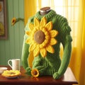 Quirky And Vibrant Sunflower Knit Sweater With Cartoonish Accurate Details