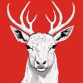 Quirky White Deer on Red