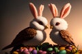 Quirky white fluffy monsters, a blend of rabbit and bird, Easter's symbol. AI generated