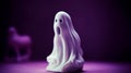 Quirky white ghost Halloween decoration brings laughter to a spooky purple setting