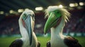 Quirky White Pelican Mascot In Soccer World: Detailed Design And Iconic Imagery