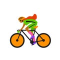 Quirky woman race cyclist, riding bike vector Royalty Free Stock Photo