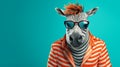 Quirky Zebra In Solarized Striped Shirt With Sunglasses
