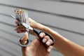 Quit Smoking. Closeup Of Woman Hands Cutting Cigarettes