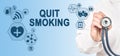 QUIT SMOKING Concept on Interface Touch Screen. Doctor