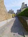 Quite, deserted, cobbled streets of Granville, France