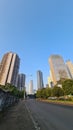 Quite street with skyscrapers view Royalty Free Stock Photo