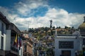 Quito - August 17, 2018: El Panecillo landmark seen fom the centrer of Quito, Ecuador Royalty Free Stock Photo