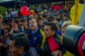 Quito, Ecuador - April 7, 2016: Closeup opposition leader Andres Paez surrounded by people, police and journalists