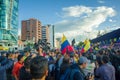 Quito, Ecuador - April 7, 2016: Closeup opposition leader Andres Paez surrounded by people, police and journalists