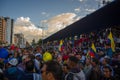 Quito, Ecuador - April 7, 2016: Group of people, police and journalists during anti government protests in Shyris Avenue