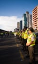 Quito, Ecuador - April 7, 2016: Police awaiting overlooking peaceful anti government protests in Shyris Avenue