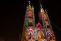 QUITO, ECUADOR - AUGUST 9, 2017: Beautiful view at night of the neo - gothic style Basilica of the National Vow Royalty Free Stock Photo