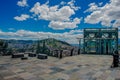 QUITO, ECUADOR, FEBRUARY 02, 2018: Outdoor of Panecillo hill view from yaku water museum of the city of Quito and some