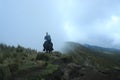 Quito, Ecuador, 22-911-2019: horseback riders walking the andean trail from the teleferico in Quito Royalty Free Stock Photo