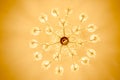 QUITO, ECUADOR, JANUARY, 11- 2018: Below view of a lamps of yellow light inside of the Carondelet palace government in