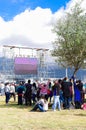 QUITO, ECUADOR - JULY 7, 2015: Big screen at pope Francisco mass, people far from him can see. Road inside mass