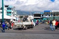 QUITO, ECUADOR - JULY 7, 2015: A gas truck entering near pope Francisco mass event in Ecuador, thousand of people