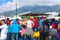 QUITO, ECUADOR - JULY 7, 2015: Pope Francisco crossing in mobilepope all the event in Ecuador, mass in Quito. People