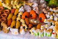 QUITO, ECUADOR- 07 MAY, 2017: Beautiful small figures of farm animals made of clay over a white table Royalty Free Stock Photo