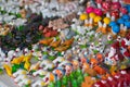 QUITO, ECUADOR- 07 MAY, 2017: Beautiful small figures of farm animals made of clay over a white table Royalty Free Stock Photo