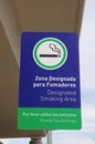 Quito, Ecuador - November 23 2017: Beautiful outdoor view of informative sign of smoking area in the Mariscal Sucre