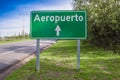 Quito, Ecuador - November 23 2017: Close up of informative sign of Airport word written with white letters in a green