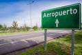 Quito, Ecuador - November 23 2017: Close up of informative sign of Airport word written with white letters in a green