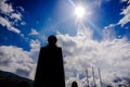 QUITO, ECUADOR - NOVEMBER 12, 2017: Outdoor view of dark siluete of monument at the middle of the World, touristic