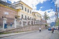 QUITO, ECUADOR - NOVEMBER 23, 2016: Unidentified people walking at outside, in the old prison Penal Garcia Moreno in the