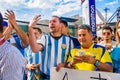 QUITO, ECUADOR - OCTOBER 11, 2017: Close up of Argentina fans wearing his official football shirt and supporting his