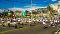 QUITO, ECUADOR - OCTOBER 23, 2017: Group of young school students girls in the march in the Quito Festivities` parade Royalty Free Stock Photo