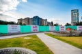 Quito, Pichincha Ecuador - August 10 2017: Beautiful view of the metro construction located inside of the Carolina park