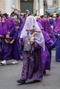 Quito, Pichincha, Ecuador - March 27, 2018: March of the Penitents at Good Friday procession at easter, Semana Santa, in Quito.